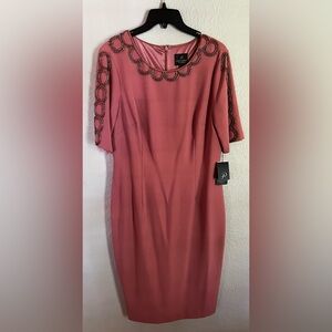 Adrianna Papell Pink Dress with Beaded Neck and Sleeve detail NWT size 12.